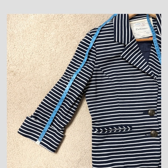 Anthropologie Cartonnier Blazer Navy White Stripe Nautical Two Button Front Sz M - Picture 11 of 14